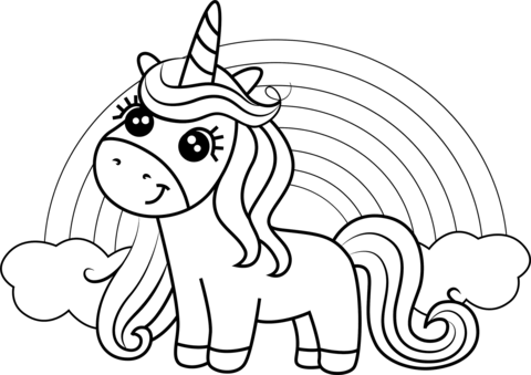 Unicorn With Rainbow Coloring Page